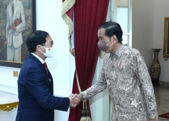 Presiden Joko Widodo menerima kunjungan kehormatan Menteri Luar Negeri (Menlu) Vietnam Bui Thanh Son di Istana Merdeka, Jakarta pada Rabu (20/7/2022). (Alibi-Biro Pers Sekretariat Presiden)