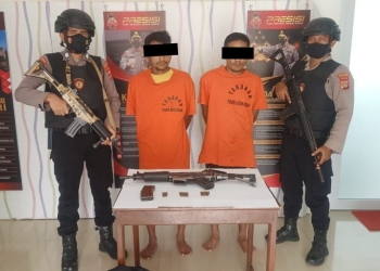 Polisi menangkap pencuri besi di Aceh Besar dan barang bukti satu pucuk senjata api diamankan. (Foto: Dok. Polda Aceh)