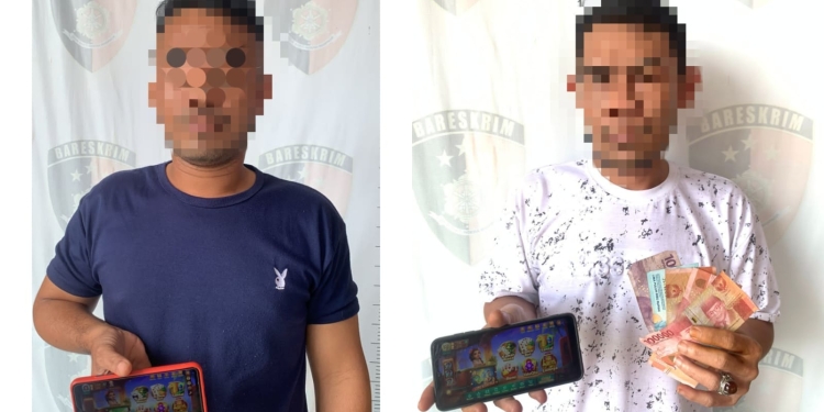 Polisi menangkap seorang agen chip berinisial HS (40) dan satu pemain higgs domino berinisial RH (29) di Desa suka Jaya, Kecamatan Simeulue Timur, Kabupaten Simeulue, Rabu (31/8/2022). (Foto: Ist)