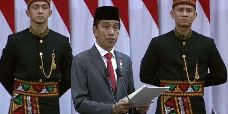 Tangkapan layar Presiden Joko Widodo menyampaikan RUU APBN Tahun Anggaran 2023 dan Nota Keuangan pada Rapat Paripurna DPR RI Tahun Sidang 2022 - 2023, di Gedung MPR/DPR, Jakarta, Selasa (16/8/2022). ANTARA/Aditya Ramadhan.