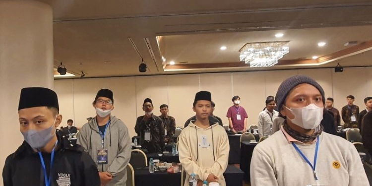 Para santri yang mengikuti pelatihan keamanan siber dari Kementerian Kominfo dan BSSN di Hotel Milenium, Jakarta Pusat, Sabtu (22/10/2022). (ANTARA/Livia Kristianti)