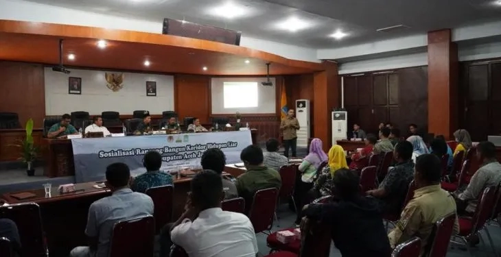 Kegiatan sosialisasi rancangan bangun koridor hidupan liar di Kabupaten Aceh Jaya yang berlangsung di Aula lantai III Setdakab Aceh Jaya, Kamis (24/11/2022) (ANTARA/HO)