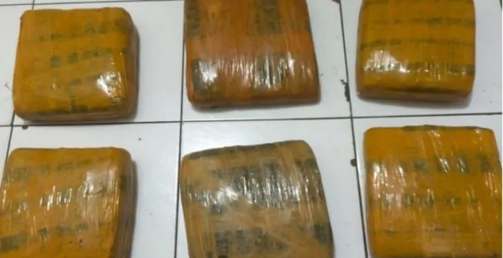 Polisi mengamankan barang bukti enam bungkus plastik yang berisi ganja di Polresta Bandung, Kabupaten Bandung, Jawa Barat. (ANTARA/HO-Polresta Bandung)