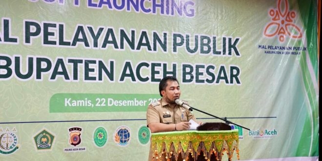 Pj. Bupati Aceh Besar, Muhammad Iswanto, memberikan sambutan dan arahan saat acara Soft Launching Mal Pelayanan Publik (MPP) di Lambaro, Kecamatan Ingin Jaya, Aceh Besar, Kamis (22/12/2022) lalu. (Dok. Humas Pemerintah Aceh)