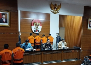 Suasana konferensi pers penahanan 10 mantan anggota DPRD Jambi terkait kasus dugaan suap pengesahan RAPBD Provinsi Jambi di Gedung Merah Putih KPK, Jakarta, Selasa (10/1/2023). ANTARA/Benardy Ferdiansyah