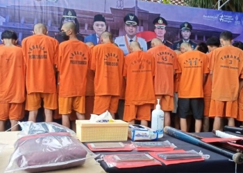 Kepolisian Resor Kota (Polresta) Tangerang telah menangkap sebanyak 38 orang anggota gangster yang meresahkan warga setempat sejak beberapa pekan terakhir. (Azmi Samsul Maarif)