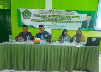 Bimbingan Perkawinan Pranikah Remaja Usia Sekolah di Aula MAN Sabang, Jumat (17/3/2023). (Foto: ALIBI/Dok. Kemenag Aceh)