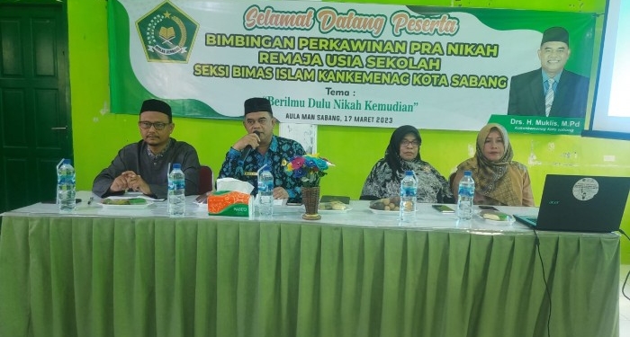 Bimbingan Perkawinan Pranikah Remaja Usia Sekolah di Aula MAN Sabang, Jumat (17/3/2023). (Foto: ALIBI/Dok. Kemenag Aceh)