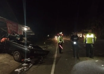 Kondisi mobil L300 pick up usai terjadi kecelakaan di wilayah Laweung, Pidie, Selasa (14/3/2023) (ANTARA/HO)