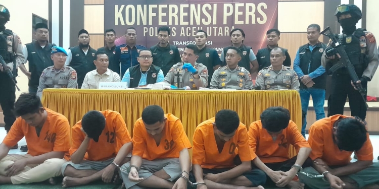 Polres Aceh Utara ungkap 8 kasus pencurian sepeda motor dan mengamankan 7 orang tersangka. (Foto: Alibi/Dok. Polres Aceh Utara)