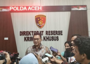 Dirreskrimsus Polda Aceh Kombes Winardy saat konferensi pers di Polda Aceh, Selasa (4/4/2023). (Foto: Alibi/Dok. Polisi)