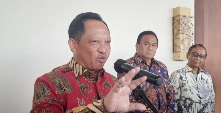 Menteri Dalam Negeri Tito Karnavian usai Rakordal BNPP di Hotel Discovery Ancol, Jakarta, Kamis (25/5/2023). (Foto: Antara/Narda Margaretha Sinambela)