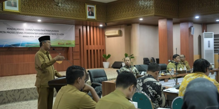 Sekda Aceh, Iskandar, membuka kegiatan Pendalaman Teknis/Sosialisasi Penyusunan Peta Proses Bisnis Pemerintah Kabupaten/Kota se-Aceh. (Foto: Alibi/Dok. Humas Pemerintah Aceh)
