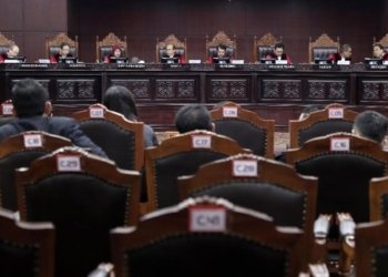 MK tolak sistem pemilu proporsional tertutup. (Foto: CNN Indonesia/Safir Makki)
