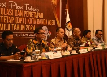 Rapat Pleno Terbuka Rekapitulasi dan Penetapan DPT Kota Banda Aceh Pemilu 2024, Rabu (21/6/2023). (Foto: Alibi/KIP Banda Aceh)