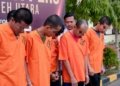 Para komplotan tindak pidana perdagangan orang (TPPO) dan eksploitasi terhadap anak di Kecamatan Lhoksukon, Aceh Utara. (Foto: Alibi/Dok. Polres Aceh Utara)