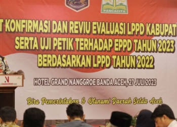 Dirjen Otonomi Daerah Kemendagri, Akmal Malik, saat memberikan sambutan serta arahan pada Rapat Konfirmasi dan Review Evaluasi LPPD Kabupaten/Kota serta Uji Petik Terhadap EPPD Tahun 2023. (Foto: Alibi/Dok. Humas Pemerintah Aceh)