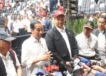 Presiden Jokowi saat memberikan keterangan usai meresmikan Indonesia Arena di Gelora Bung Karno, Senayan, Jakarta, Senin (7/8/2023). (Foto: Antara/Indra Arief Pribadi)