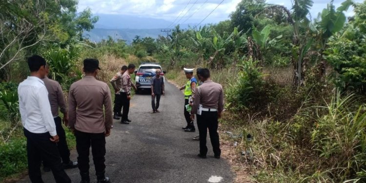 Polisi melakukan olah tempat kejadian perkara (TPK) kasus kecelakaan lalu lintas di Kampung Taman Firdaus. (Foto: Alibi/Dok. Polres Bener Meriah)