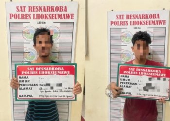 Satreskoba Polres Lhokseumawe meringkus dua penjual narkoba jenis sabu-sabu di Desa Banda Masen, Kecamatan Banda Sakti. (Foto: Alibi/Dok. Polres Lhokseumawe)