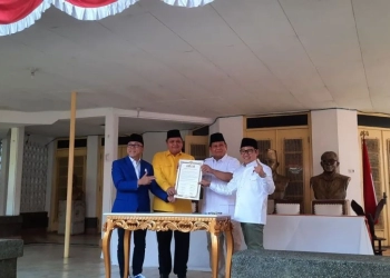 Ketua Umum Partai Golkar, PAN, PKB, dan Gerindra berkoalisi dukung Prabowo Subianto sebagai capres pada Pemilu 2024. (Foto: Dok. Antara/Laily Rahmawaty)