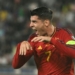 Pemain timnas Spanyol Alvaro Morata saat merayakan gol dalam pertandingan kualifikasi Grup A Euro 2024 melawan Georgia di Tbilisi, Jumat. (Foto: Dok. Antara/AFP-Vano Shlamov)