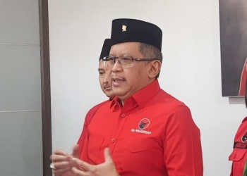 Sekretaris Jenderal PDIP Hasto Kristiyanto di Kantor DPD PDIP Provinsi Banten, Kota Serang, Banten, Minggu (10/9/2023). (Foto: Antara/Narda Margaretha Sinambela)