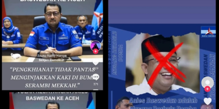 Kolase sejumlah unggahan hoaks terkait Demokrat tolak datang Anies Baswedan ke Aceh. (Foto: Dok. Antara/HO)