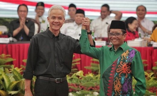 Menko Polhukam Mahfud MD diumumkan sebagai bakal cawapres Ganjar Pranowo untuk Pilpres 2024. (Foto: Dok. CNN Indonesia/Adhi Wicaksono)