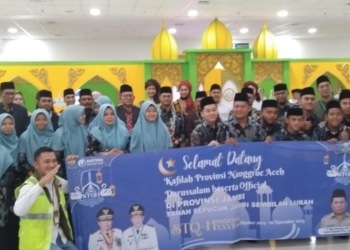 Kafilah Seleksi Tilawatil Qur’an dan Hadist (STQH) Nasional Tahun 2023 dari Aceh tiba di Provinsi Jambi. (Foto: Alibi/Dok. Humas Aceh)