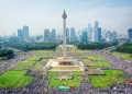 Ribuan massa aksi bela Palestina memadati kawasan silang Monumen Nasional (Monas), Jakarta, Minggu (05/11/2023). (DERY RIDWANSAH)