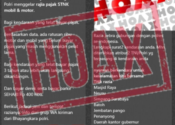 Polisi sebut pesan WhatsApp terkait jadwal dan lokasi razia STNK adalah hoaks. (Foto: Alibi/Dok. Polisi)