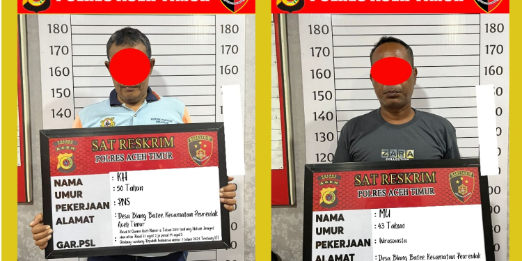 Polisi tangkap dua terduga pelaku judi online di Aceh Timur. (Foto: Alibi/Dok. Polres Aceh Timur)